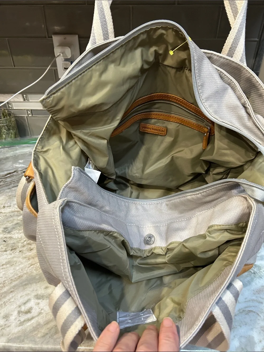 Pottery Barn Diaper Bag Grey S Monogram Kids Baby Duffle Tote Leather Classic.